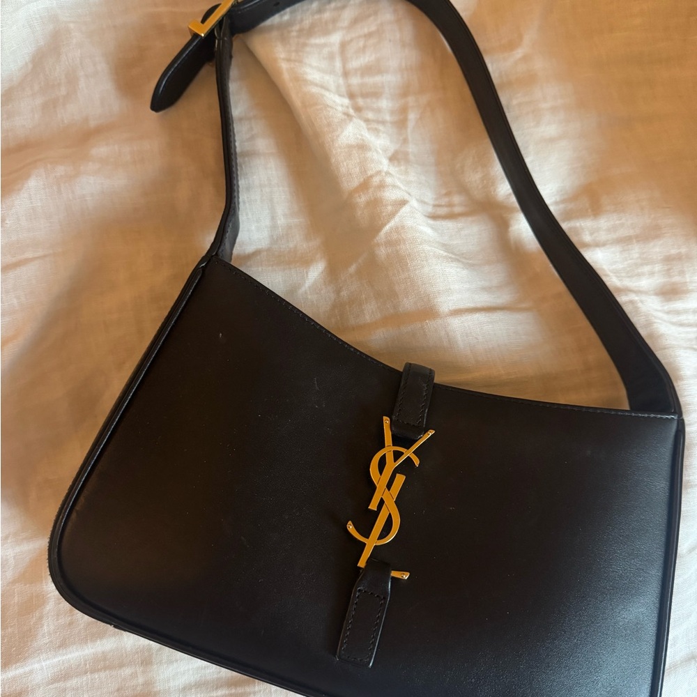 Saint Laurent Black Shoulder Bag with Gold Accent